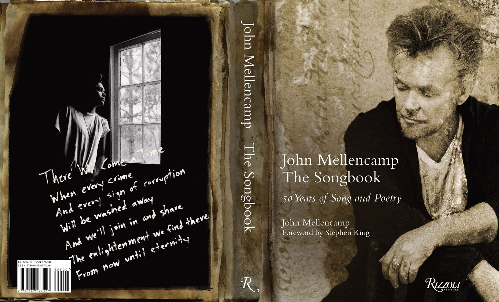 Full jacket for John Mellencamp: The Songbook — front, spine and back cover.