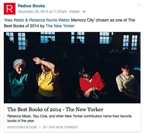 Radius Books announcing Memory City among The New Yorker's Best Books of 2014.